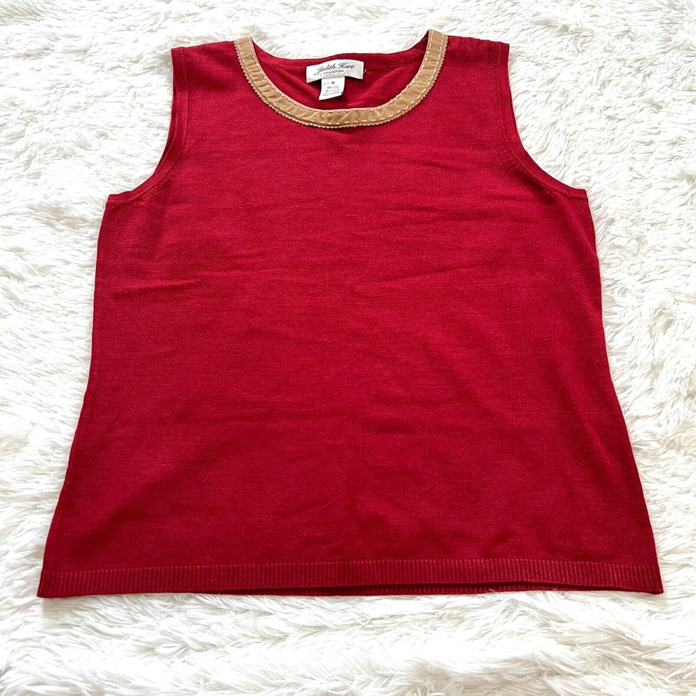Judith Hart Women Top Sweater Vest Silk Blend Medium Red Career Old Money 13515x